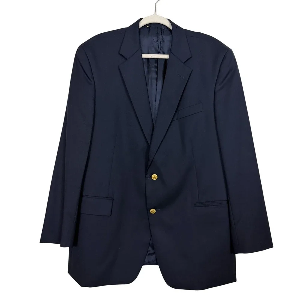 Brooks Brothers 346 Blazer Mens Sz 44R Navy Wool Gold Button Sport Coat Jacket